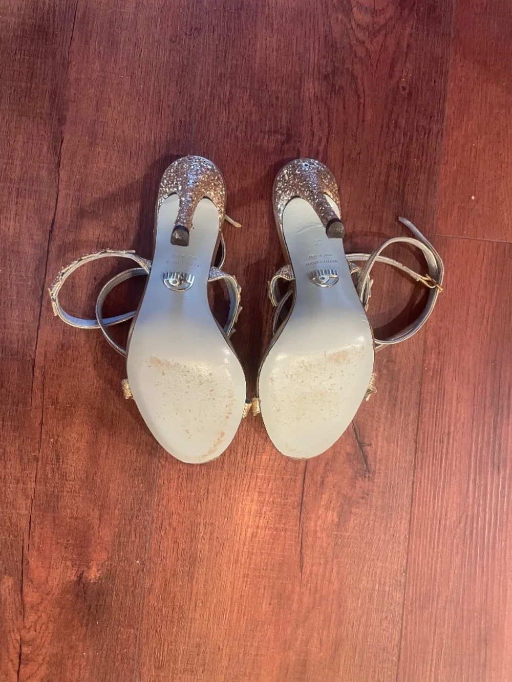 Chiara Ferragni Gold Strappy Star Embellished Stiletto Heels